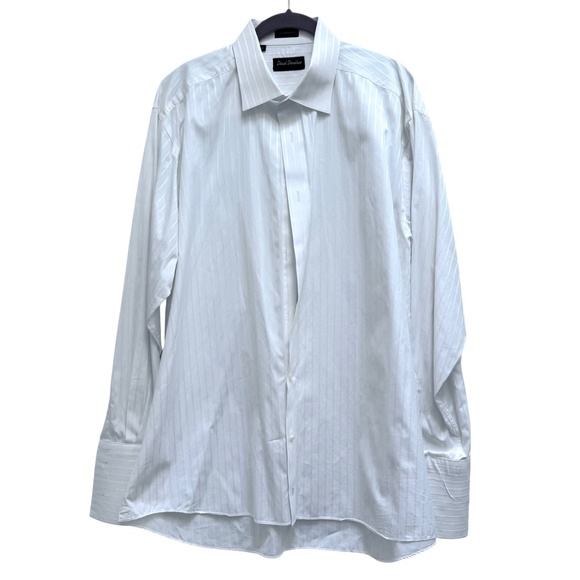 DAVID DONAHUE WHITE TONAL STRIPE TUXEDO SHIRT - Picture 4 of 9